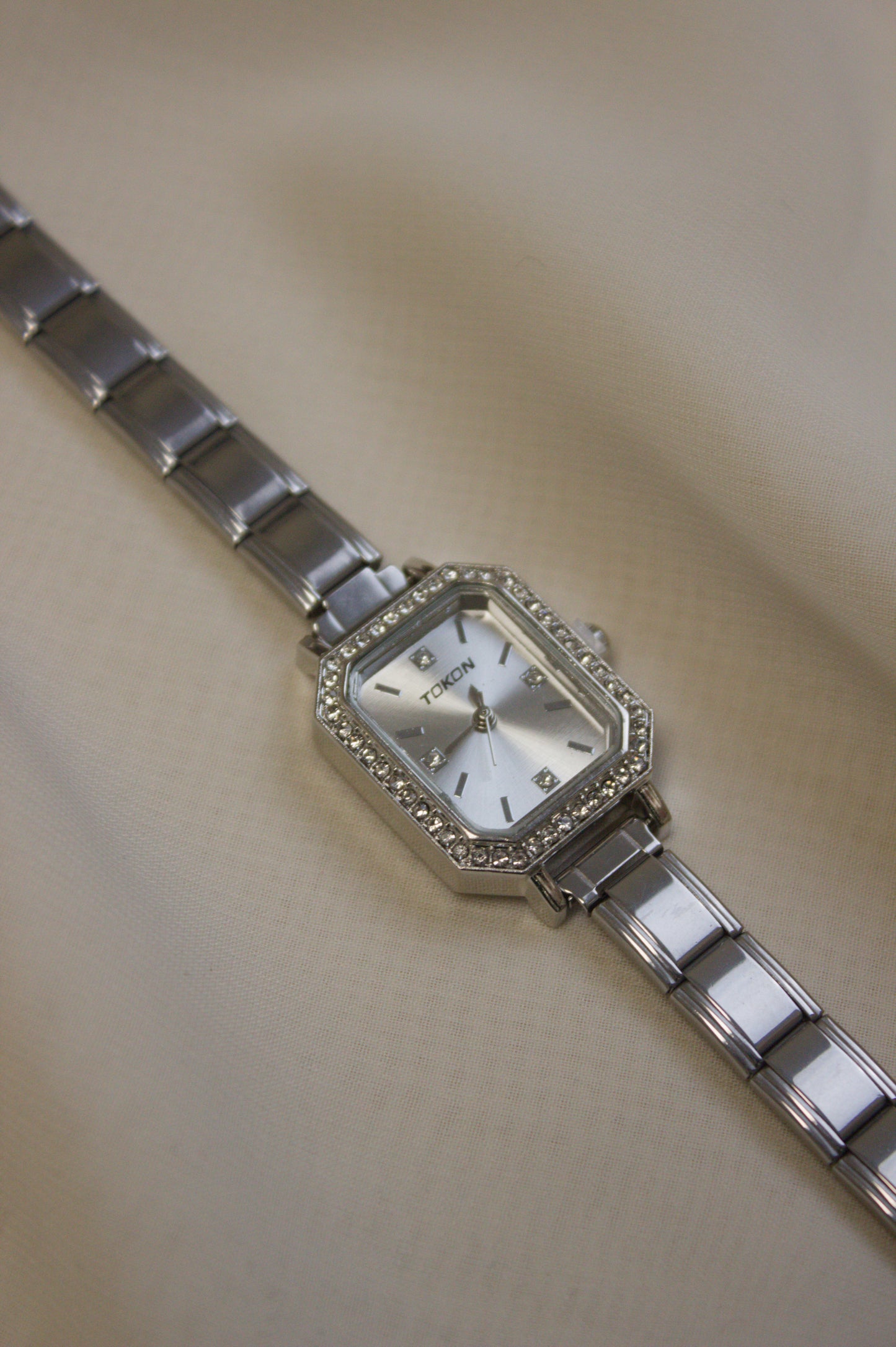Silver Link Octagonal Crystal Bezel Silver Dial Italian Watch