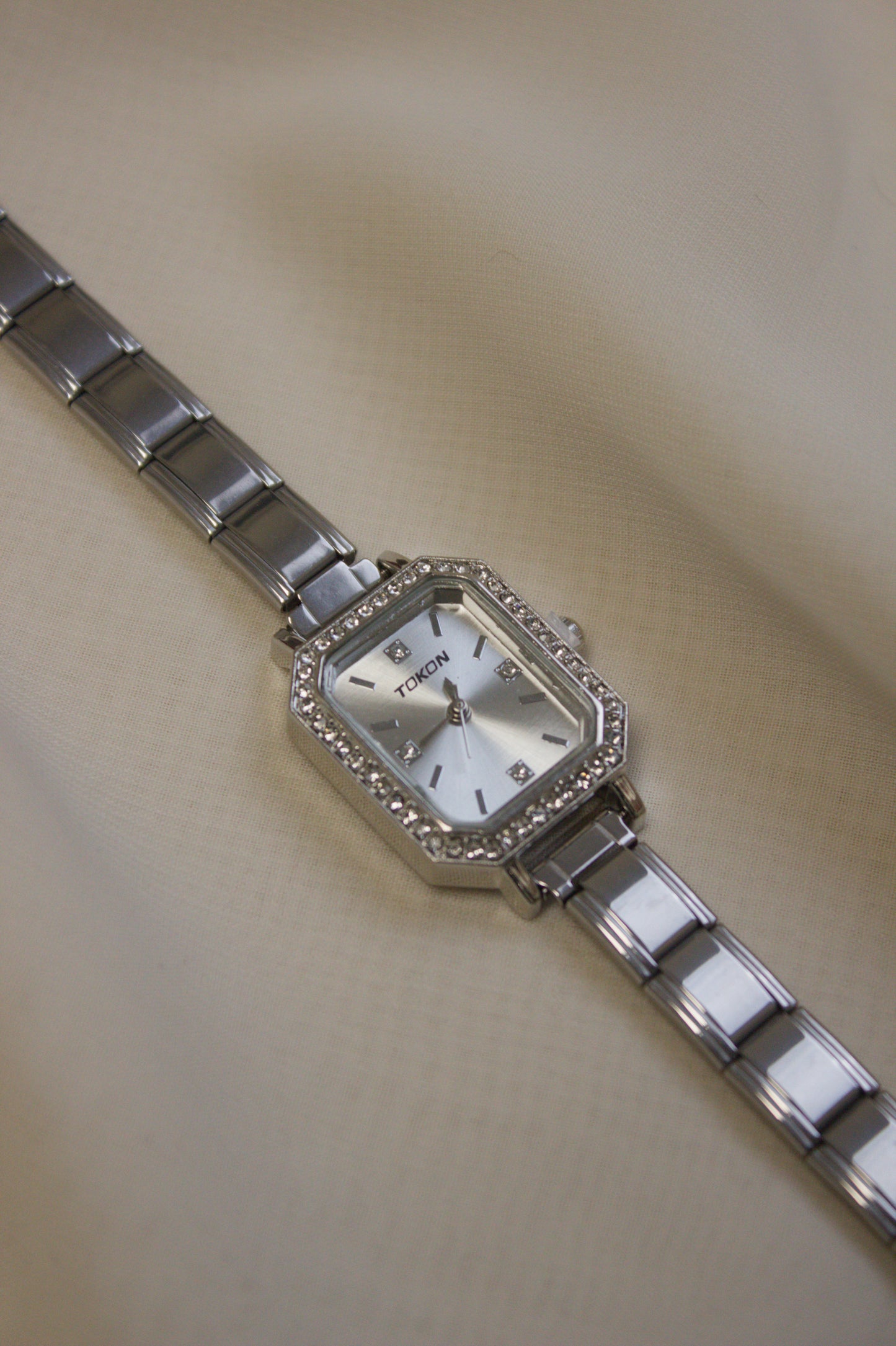 Silver Link Octagonal Crystal Bezel Silver Dial Italian Watch