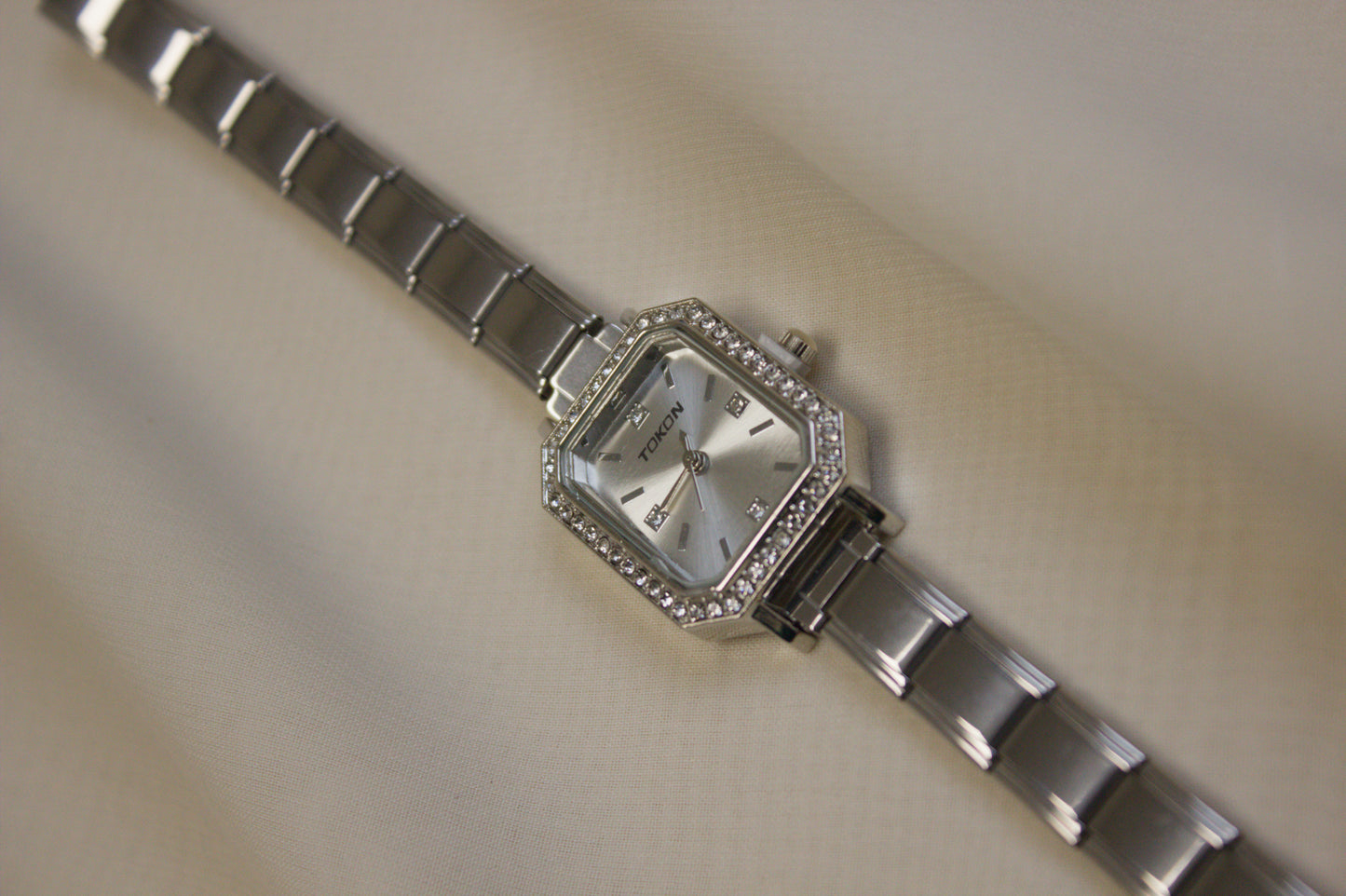 Silver Link Octagonal Crystal Bezel Silver Dial Italian Watch