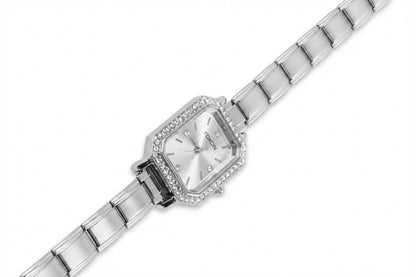 Silver Link Octagonal Crystal Bezel Silver Dial Italian Watch