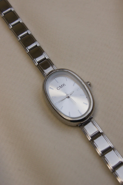 Silver Link Oval White Dial Italian Watch