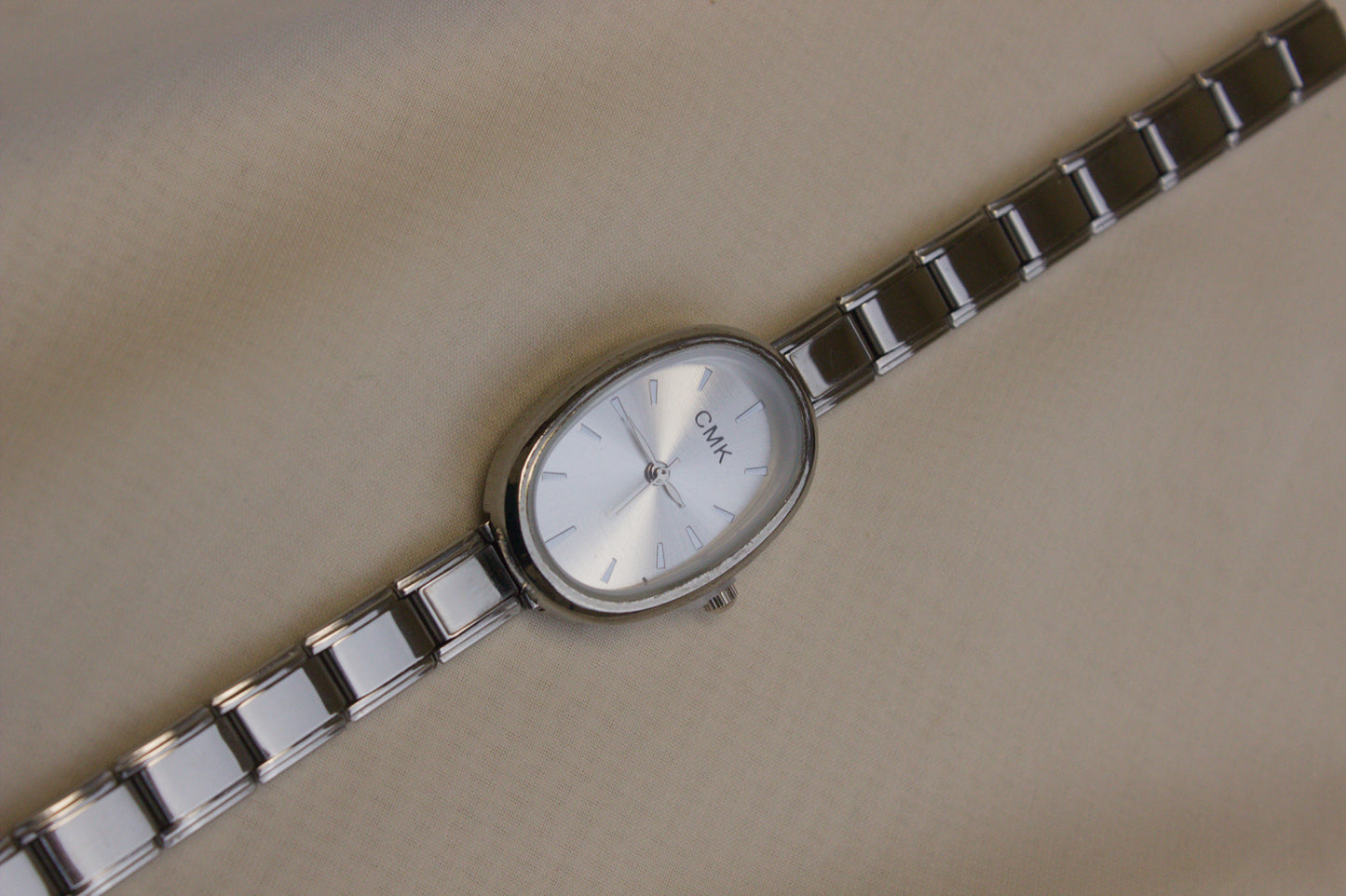 Silver Link Oval White Dial Italian Watch