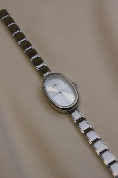 Silver Link Oval White Dial Italian Watch