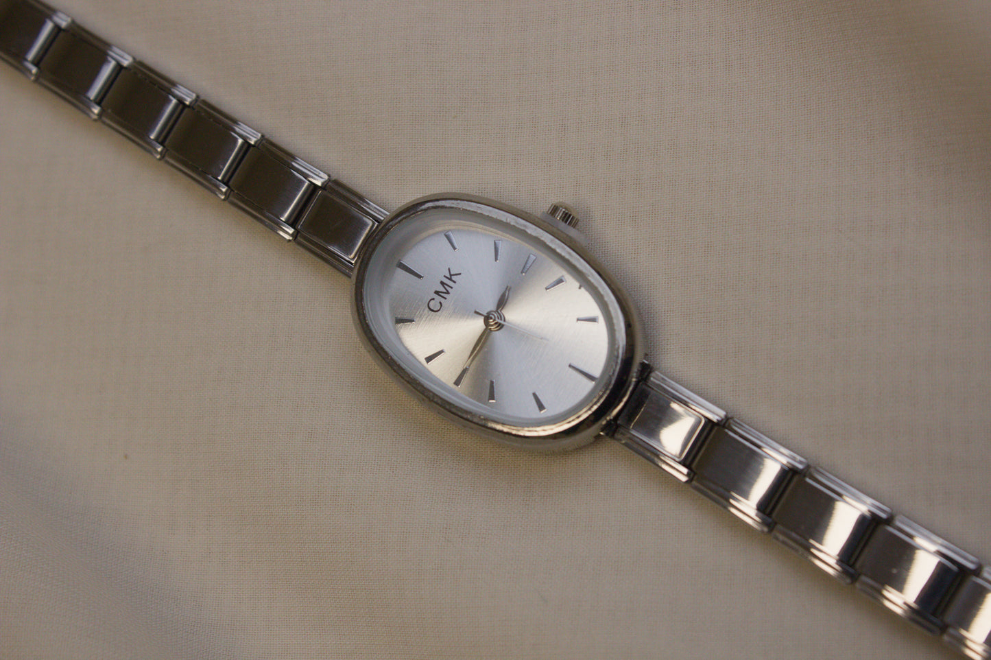 Silver Link Oval White Dial Italian Watch