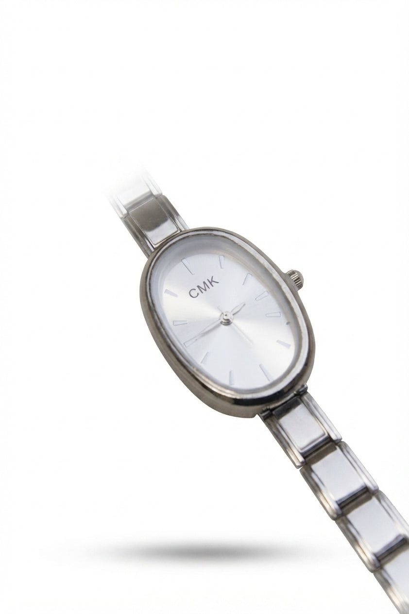 Silver Link Oval White Dial Italian Watch