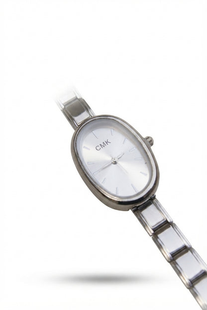 Silver Link Oval White Dial Italian Watch