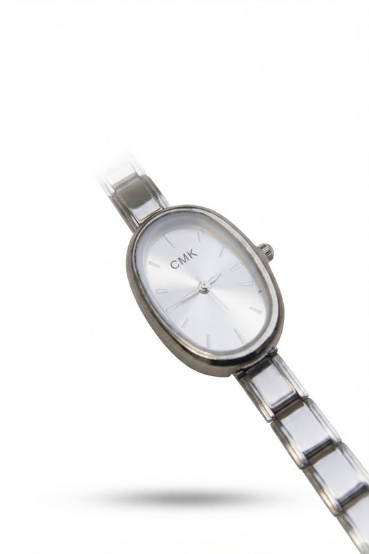 Silver Link Oval White Dial Italian Watch