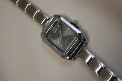 Silver Link Rectangular Charcoal Grey Dial Italian Watch