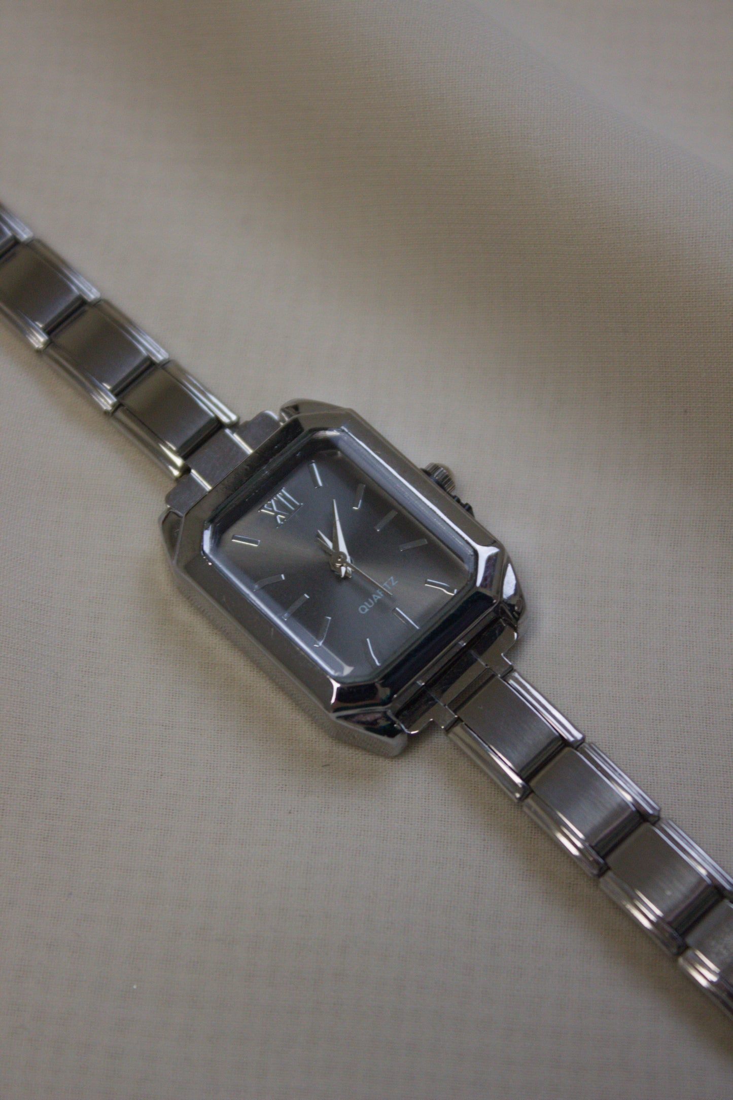 Silver Link Rectangular Charcoal Grey Dial Italian Watch