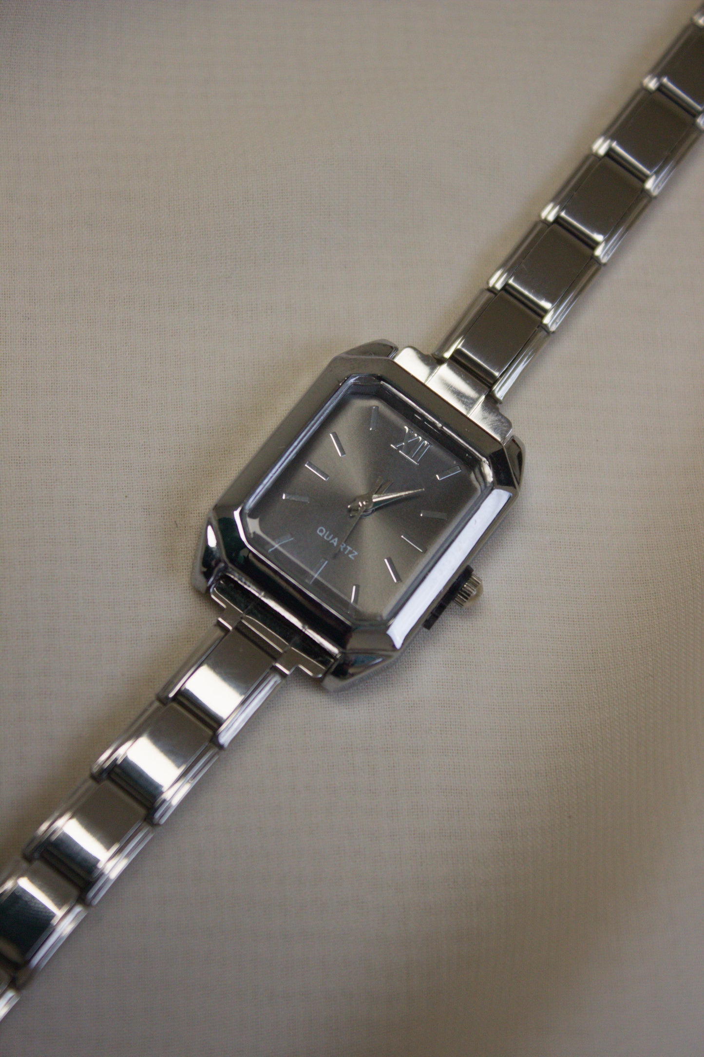 Silver Link Rectangular Charcoal Grey Dial Italian Watch