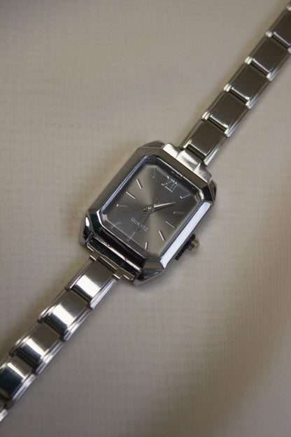 Silver Link Rectangular Charcoal Grey Dial Italian Watch