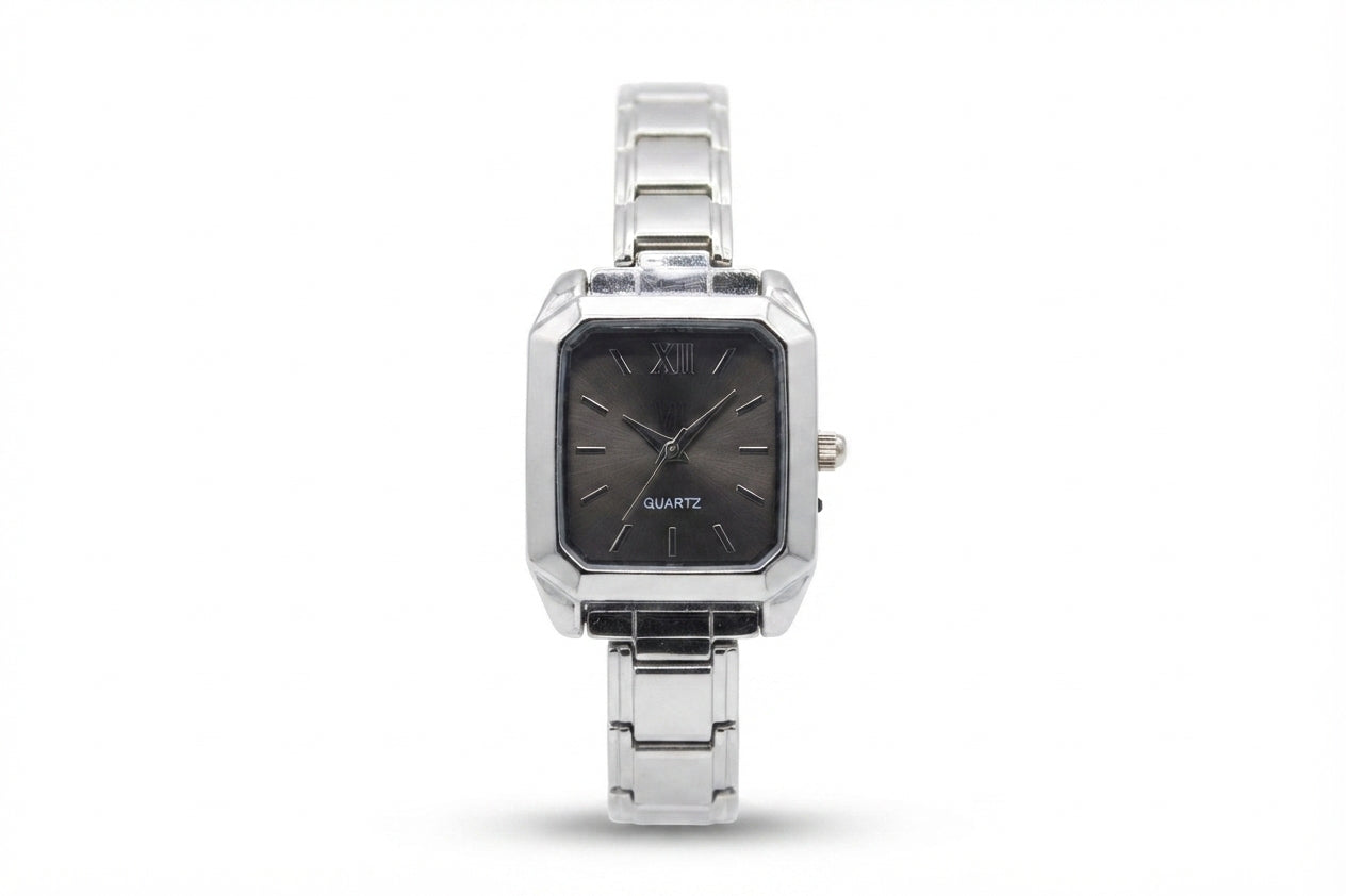 Silver Link Rectangular Charcoal Grey Dial Italian Watch