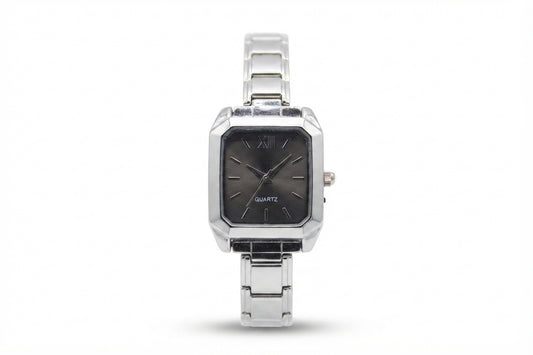 Silver Link Rectangular Charcoal Grey Dial Italian Watch