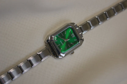Silver Link Rectangular Emerald Green Dial Italian Watch