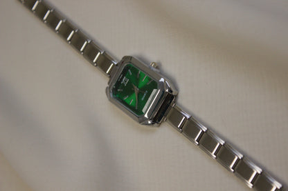 Silver Link Rectangular Emerald Green Dial Italian Watch