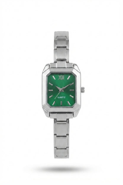 Silver Link Rectangular Emerald Green Dial Italian Watch