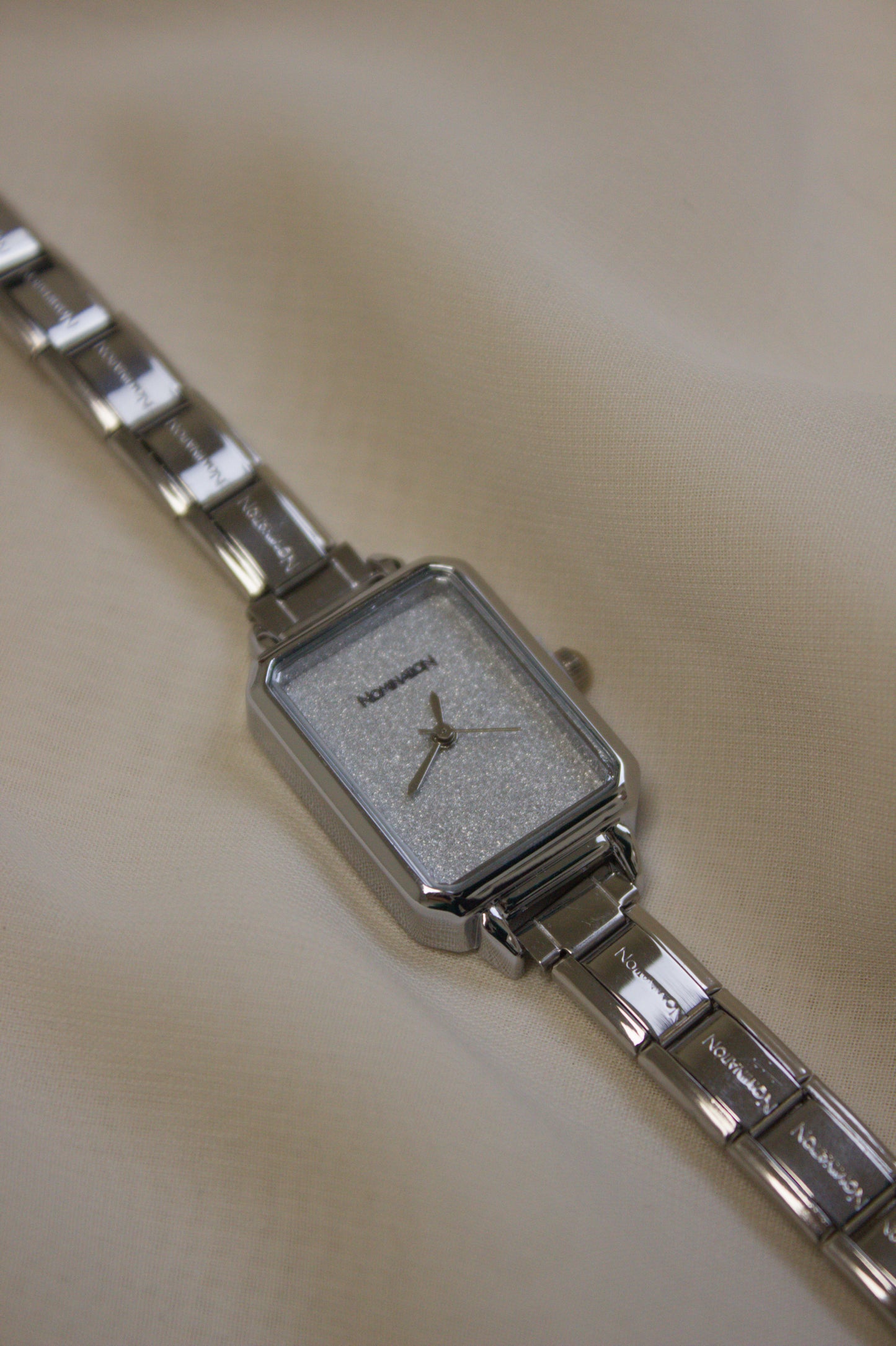 Silver Link Rectangular Glitter Dial Italian Watch