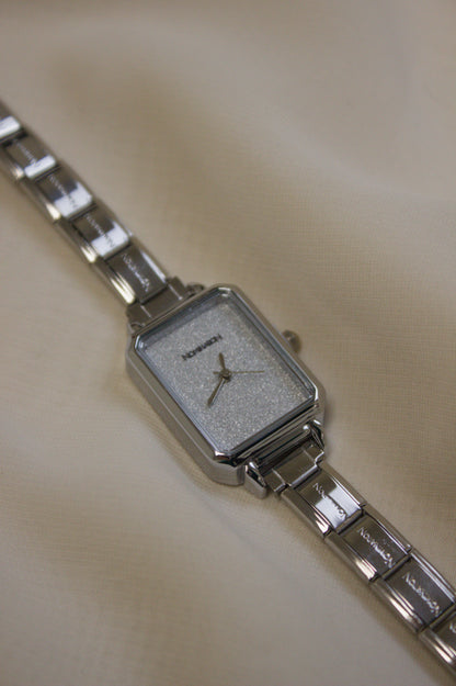 Silver Link Rectangular Glitter Dial Italian Watch