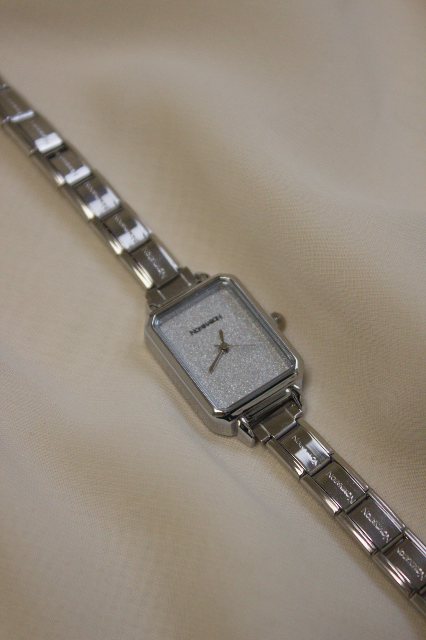 Silver Link Rectangular Glitter Dial Italian Watch