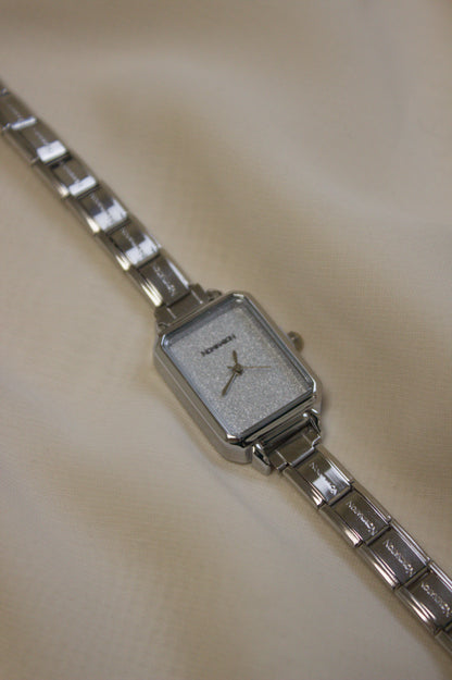 Silver Link Rectangular Glitter Dial Italian Watch