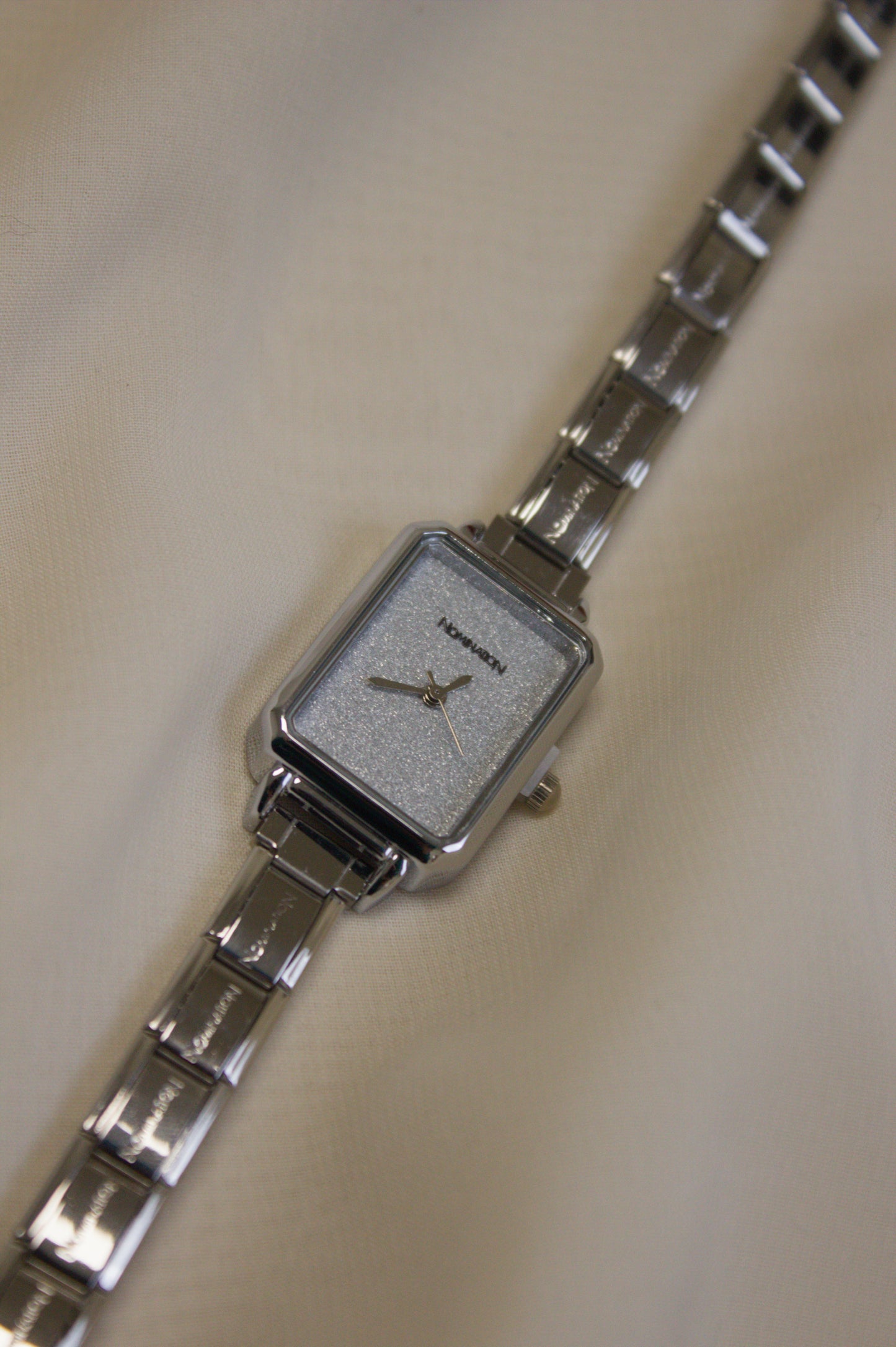 Silver Link Rectangular Glitter Dial Italian Watch