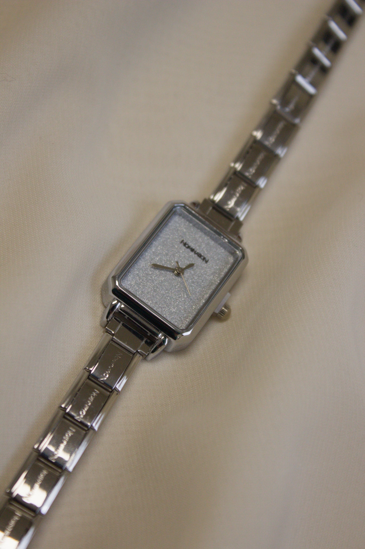 Silver Link Rectangular Glitter Dial Italian Watch