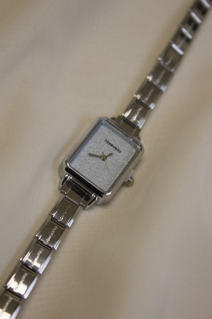 Silver Link Rectangular Glitter Dial Italian Watch