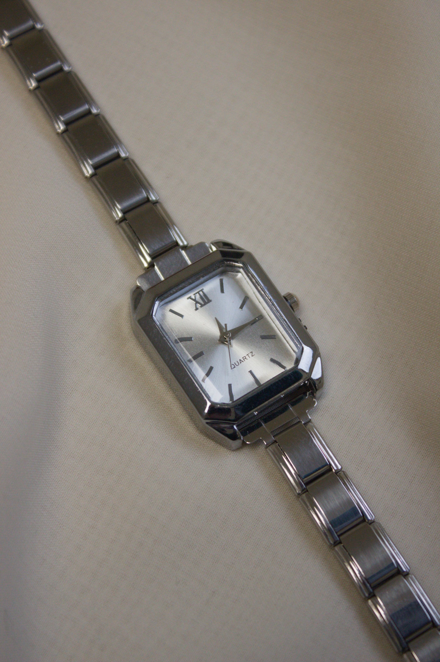 Silver Link Rectangular Silver Dial Italian Watch