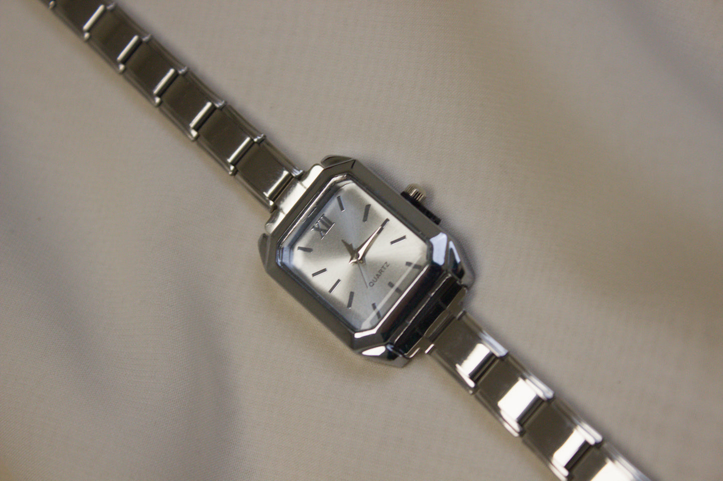 Silver Link Rectangular Silver Dial Italian Watch