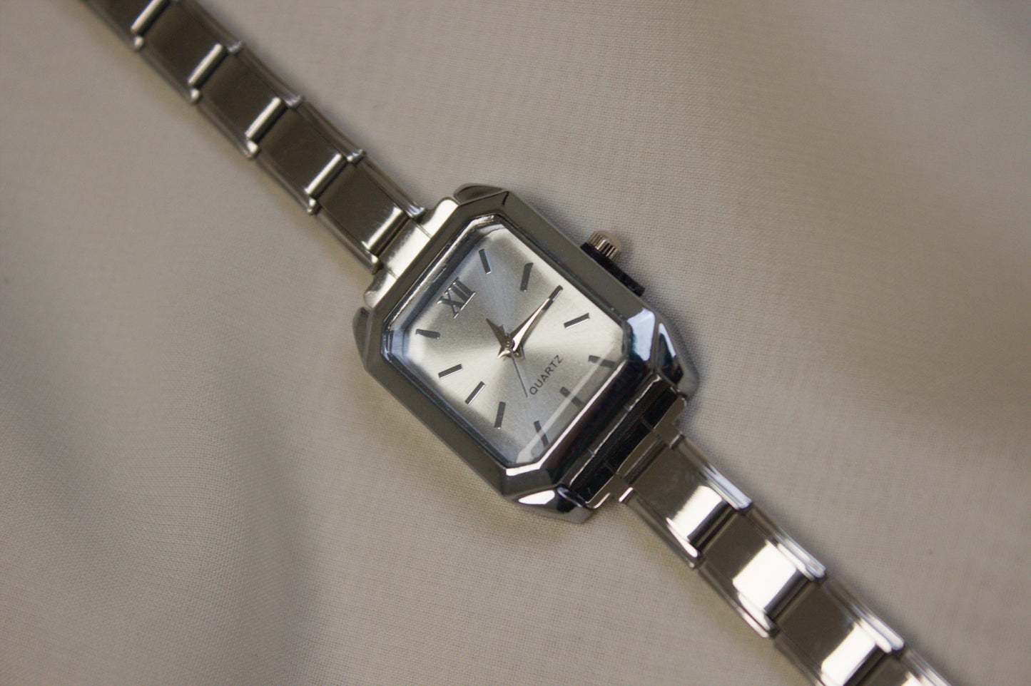 Silver Link Rectangular Silver Dial Italian Watch