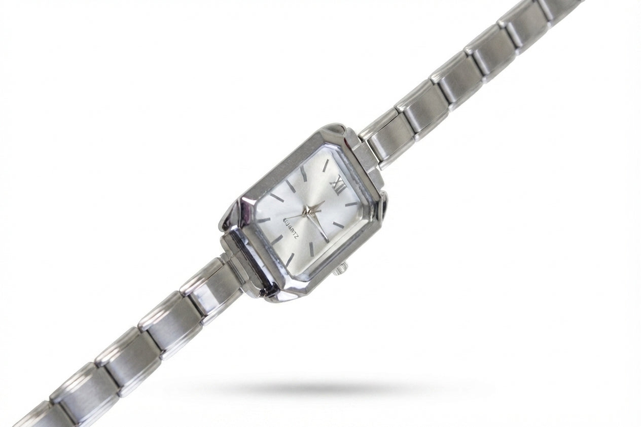 Silver Link Rectangular Silver Dial Italian Watch
