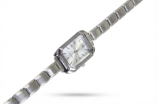 Silver Link Rectangular Silver Dial Italian Watch
