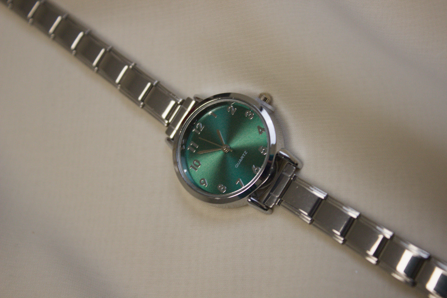 Silver Link Round Green Arabic Numeral Italian Watch
