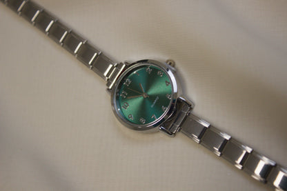 Silver Link Round Green Arabic Numeral Italian Watch