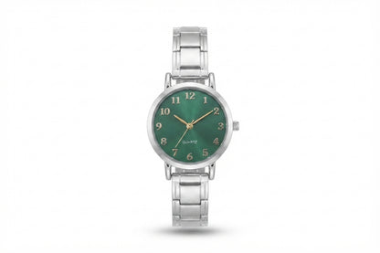 Silver Link Round Green Arabic Numeral Italian Watch