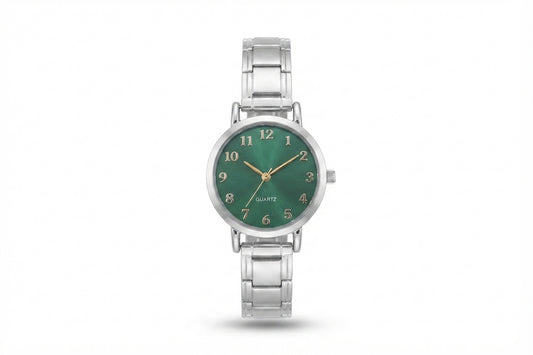 Silver Link Round Green Arabic Numeral Italian Watch