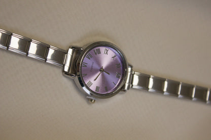 Silver Link Round Lavender Roman Numeral Italian Watch