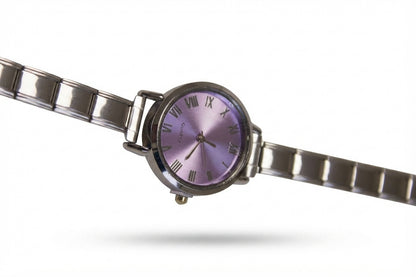 Silver Link Round Lavender Roman Numeral Italian Watch