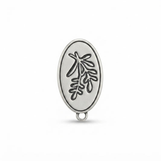 Silver Oval Herb Sprig Charm