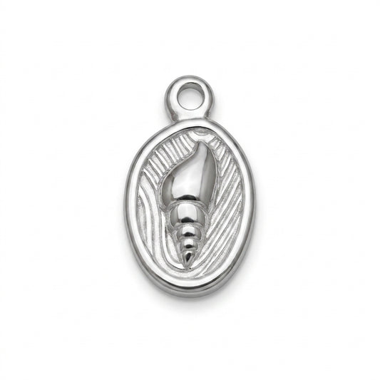 Silver Seashell Oval Charm