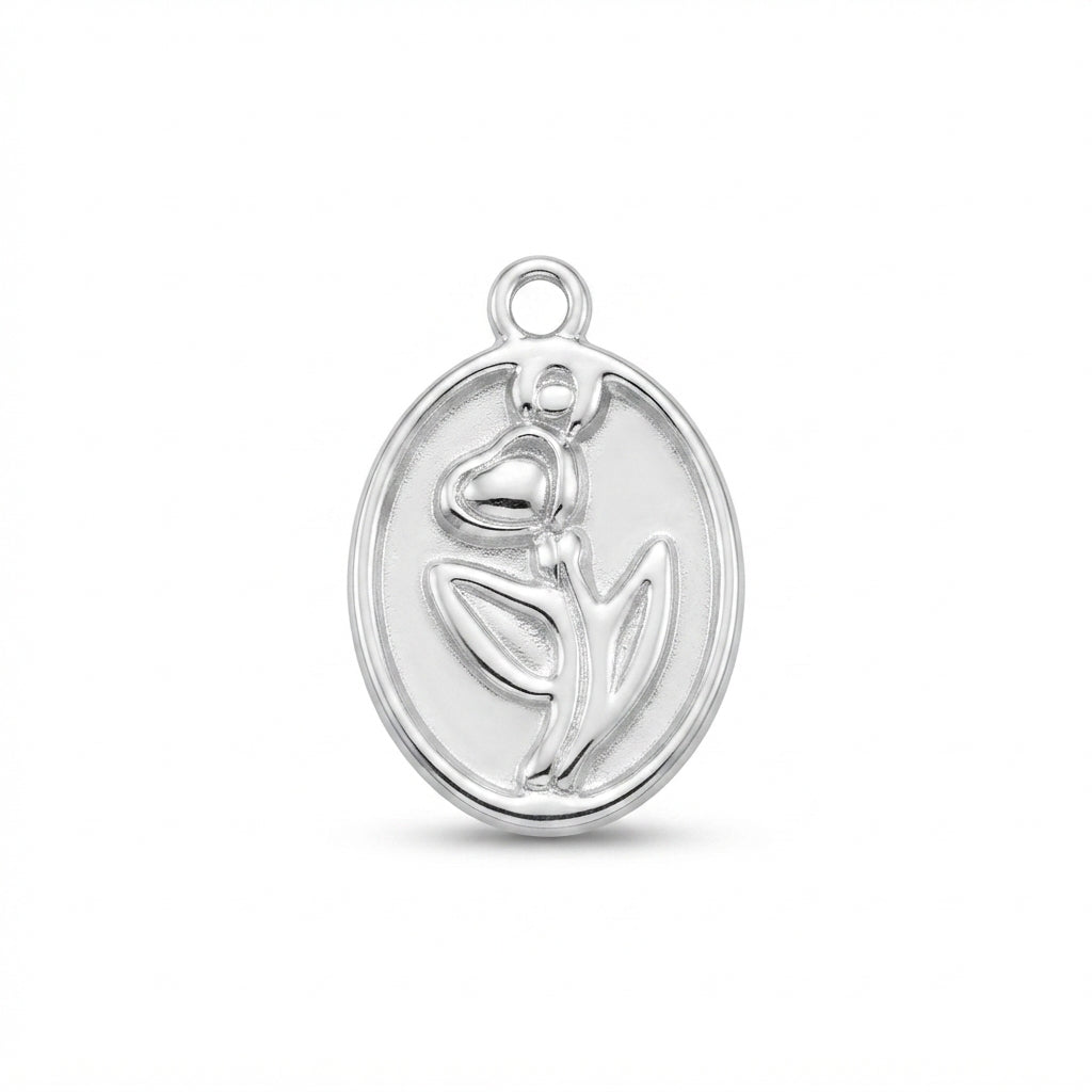 Silver Tulip Medallion Charm