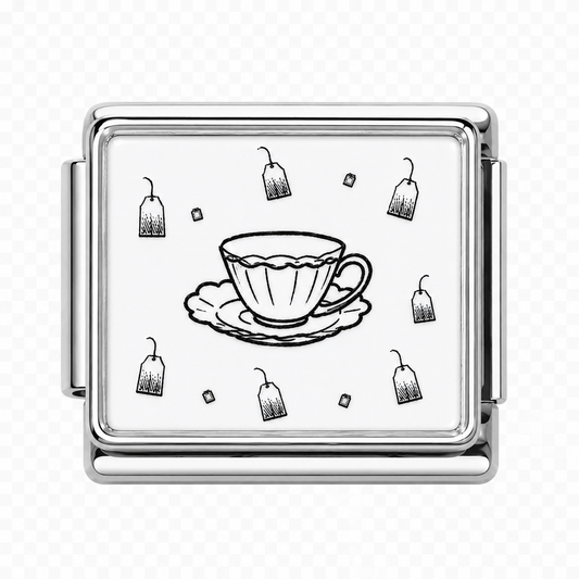 Teacup with tea bag silver Copy Italian Charm — Silver