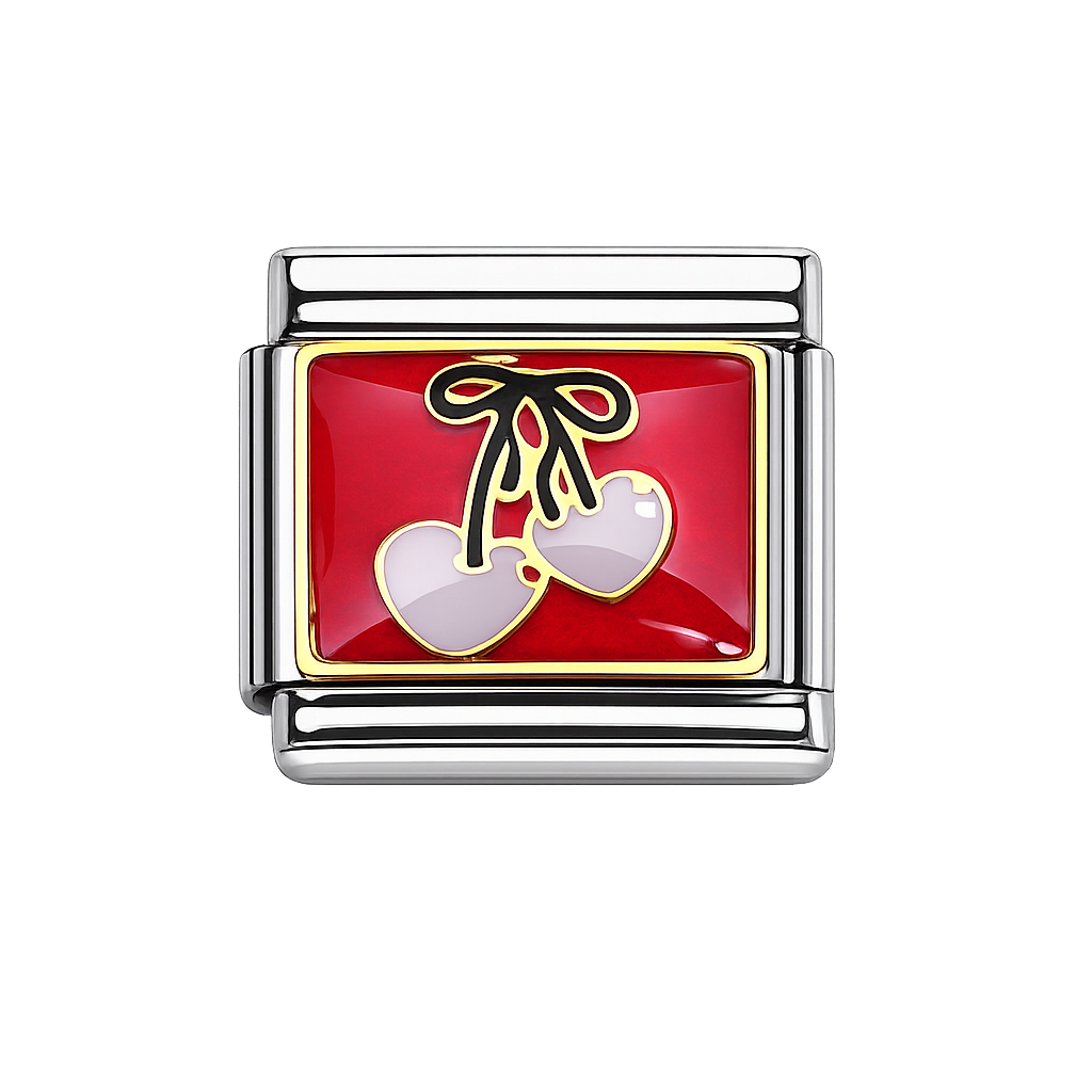White heart cherries Italian Charm — Silver